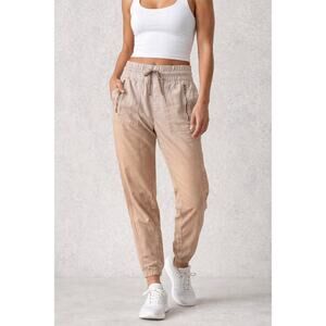 Athleta Jogger Pants Womens 6 Tan Zip Pocket Elastic Waist Athleisure